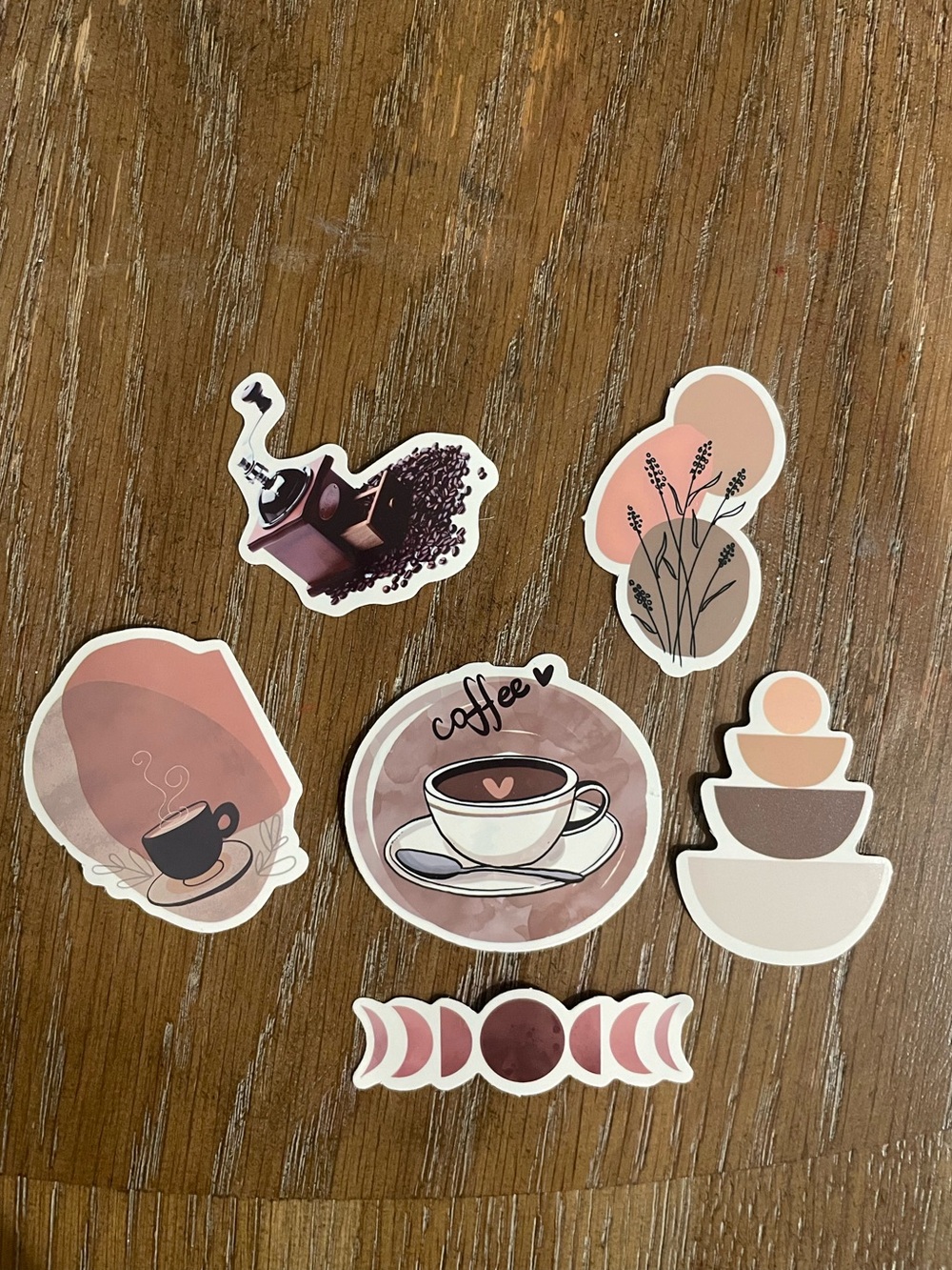 Neutral Pink Coffee-Themed Sticker Bundle